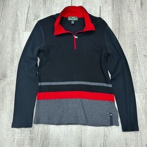 Ralph Lauren Active Waffle Knit Pullover Top XL Black Red Quarter Zip Preppy
